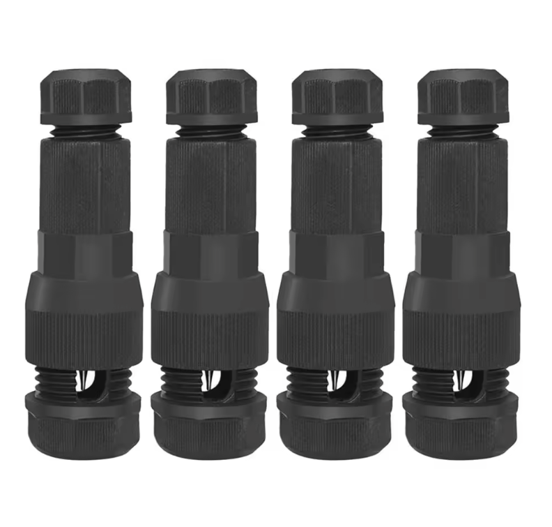 Set 4 Conectori impermeabili pentru cabluri joasă tensiune, iluminat LED exterior (12–18 AWG)