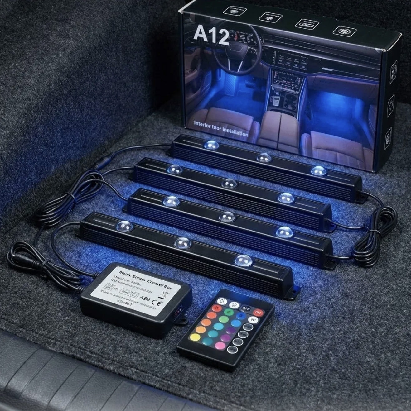 Lumini Ambientale Auto RGB Portabile, Detașabile, cu Telecomandă, Acumulator Reîncărcabil USB
