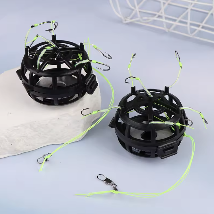 Set 2 x Cușcă de nadă pentru pescuit, cu sistem de agățare exploziv, cușcă răsturnată, design pătrat