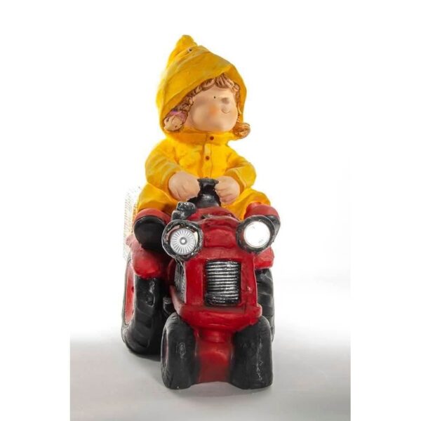 Decoratiune gradina ceramica tractor cu lampa solara 55x24x45 cm